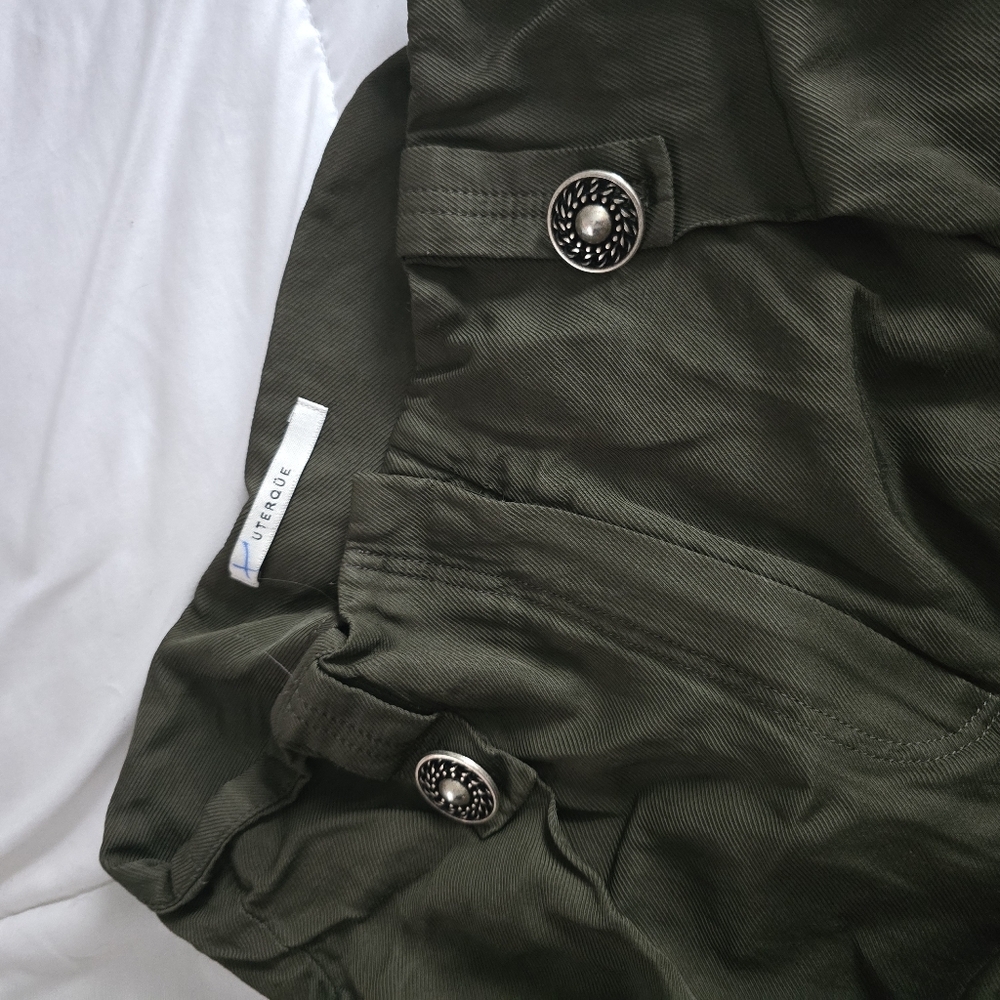 Uterque Straight Trousers Olive Green Made in Spain - Picture 11 of 15